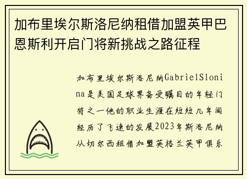 加布里埃尔斯洛尼纳租借加盟英甲巴恩斯利开启门将新挑战之路征程 加布里埃尔斯洛尼纳租借加盟英甲巴恩斯利开启门将新挑战之路征程